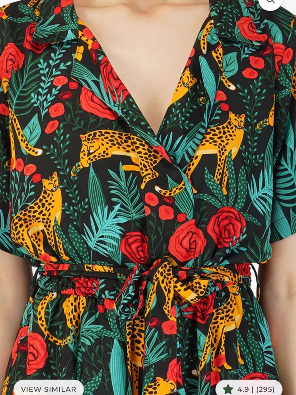 Wide Leg Jumpsuit in Black with Red & Green Print - Picture 3 of 5
